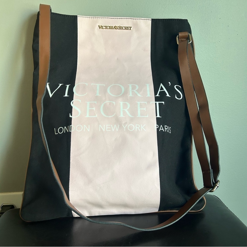 Victoria’s Secret Black & Pink Tote Bag with Crossbody Strap